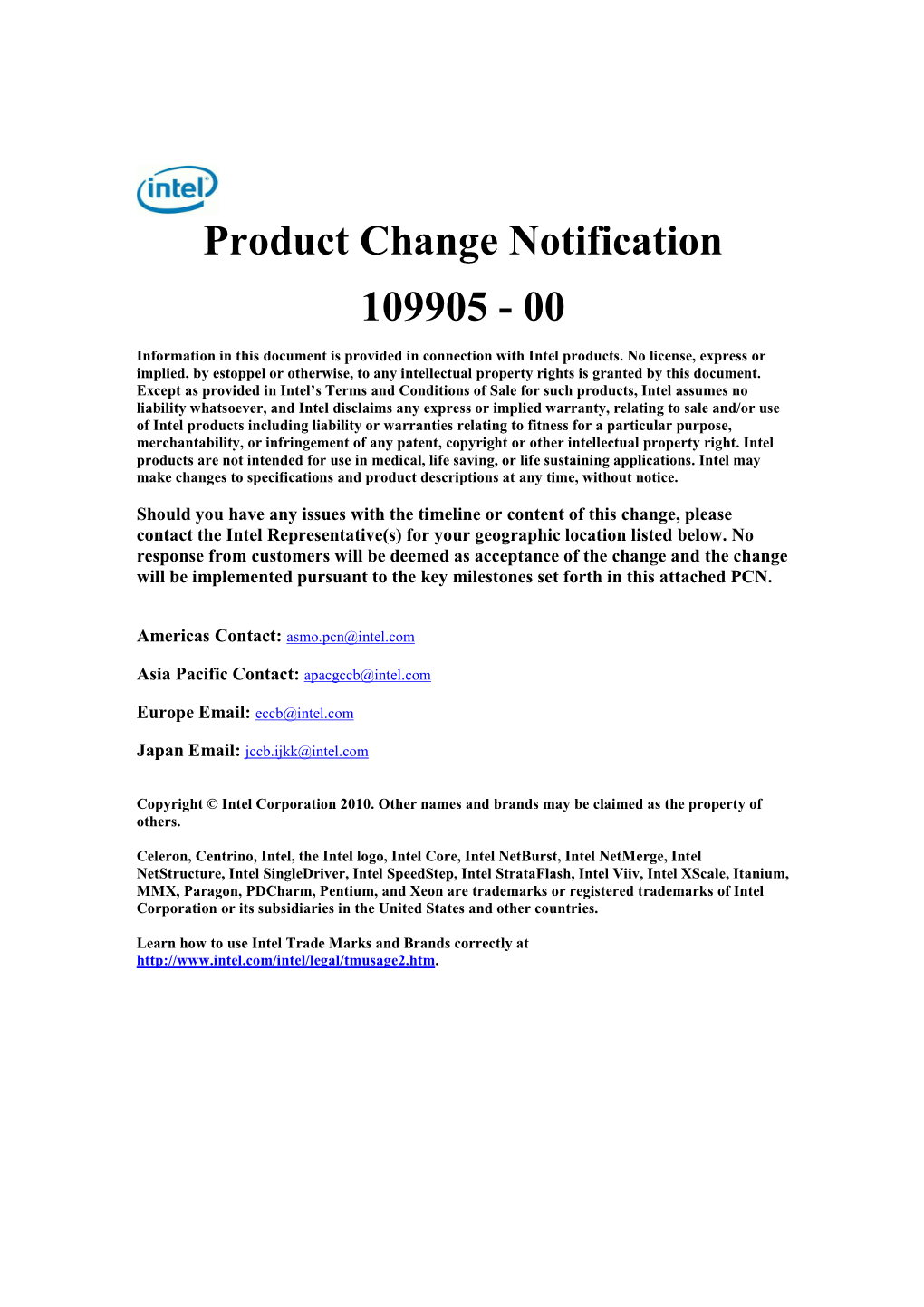 Product Change Notification 109905