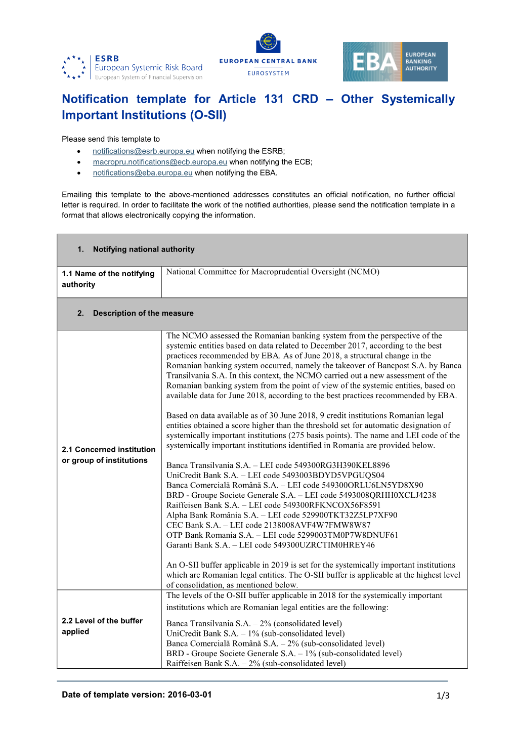 Notification by National Committee For