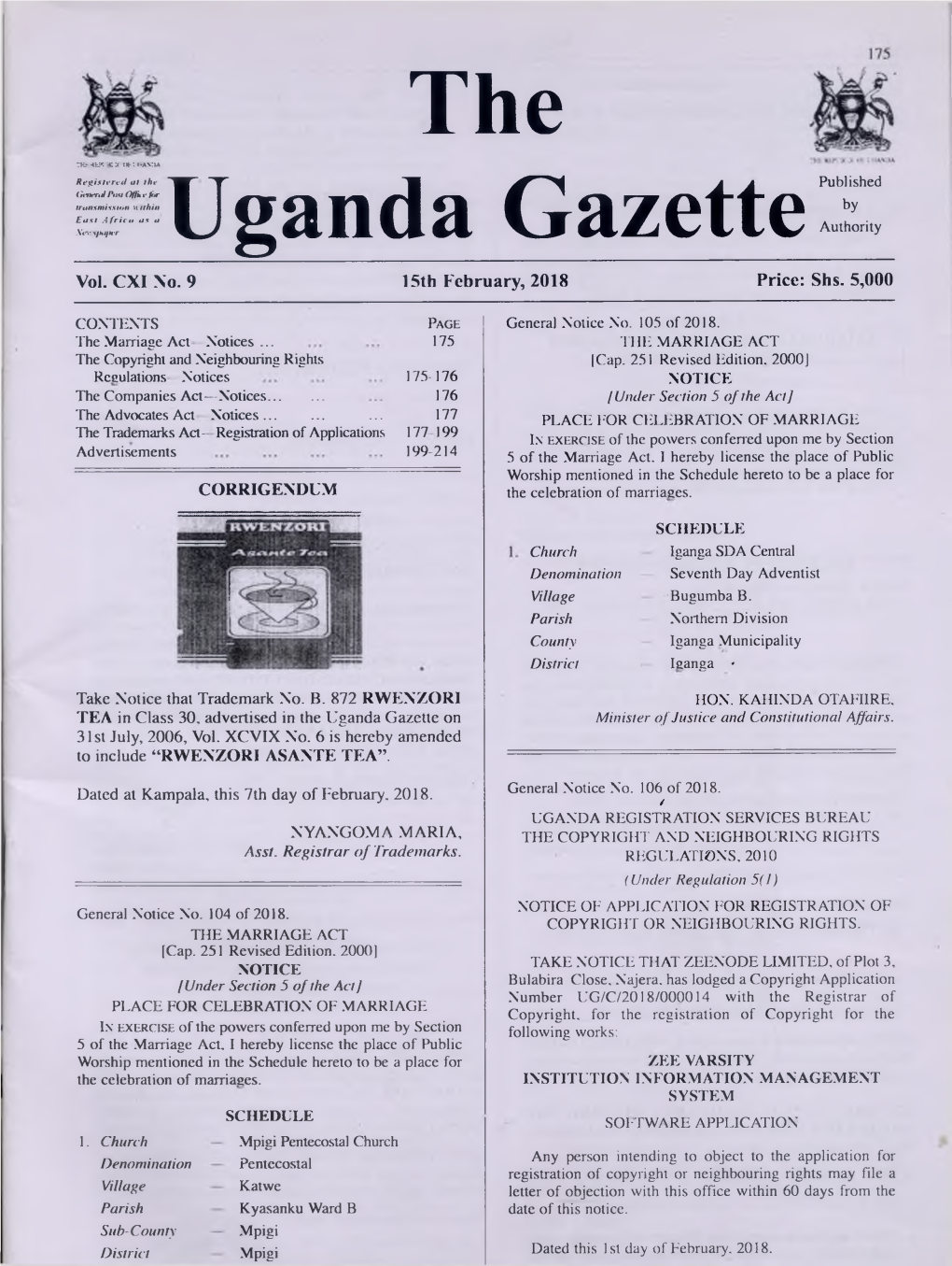 The Uganda Gazettepublished