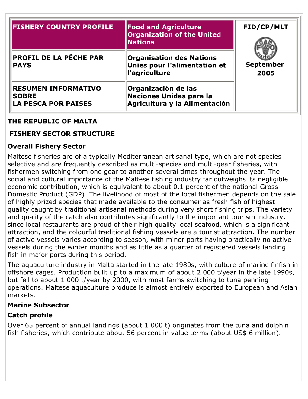 FAO Fishery Country Profile