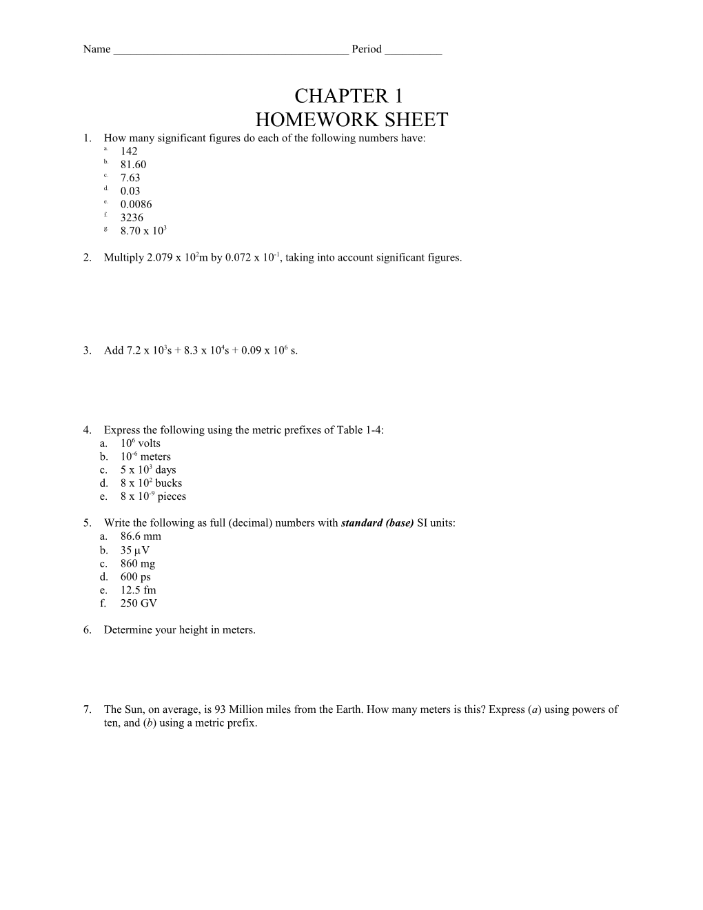 Homework Sheet