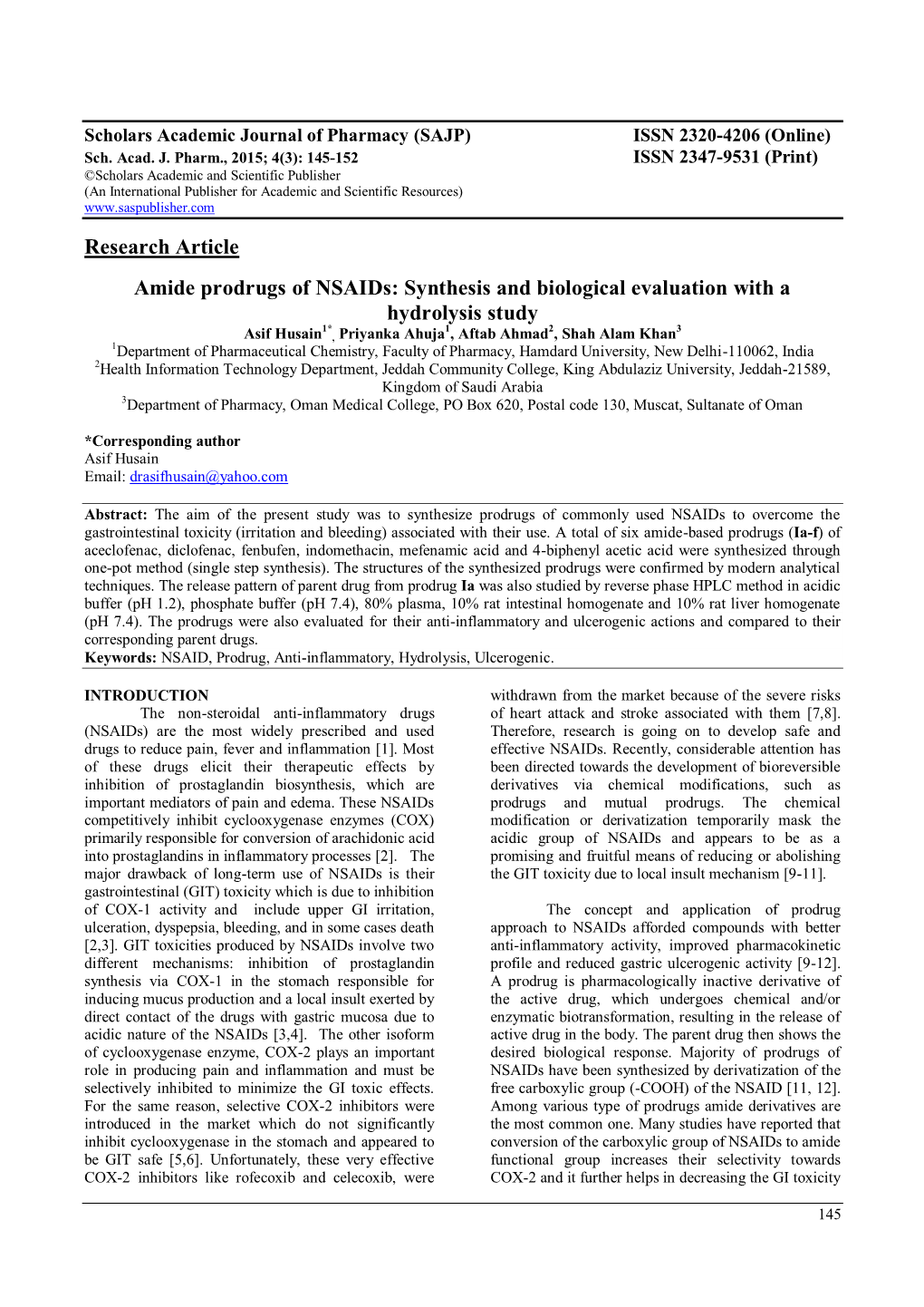 Amide Prodrugs of Nsaids