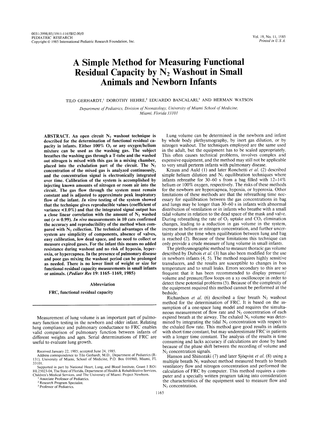 A Simple Method for Measuring Functional Residual Capacity by N2 Washout in Small Animals and Newborn Infants