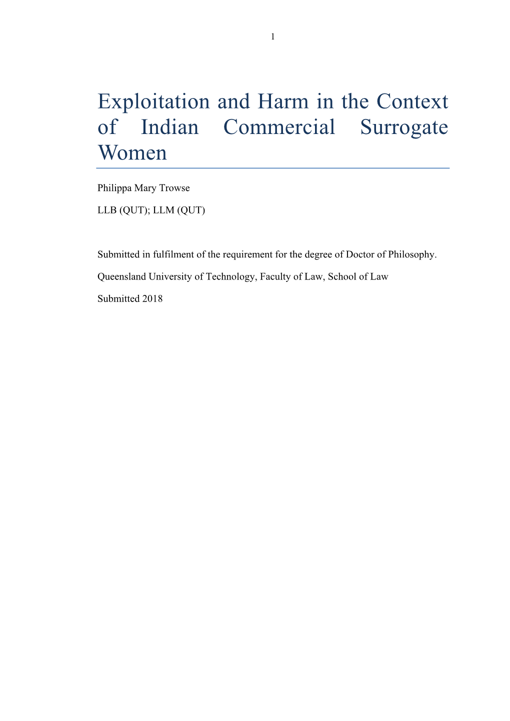 Exploitation and Harm in the Context of Indian Commercial Surrogate Women