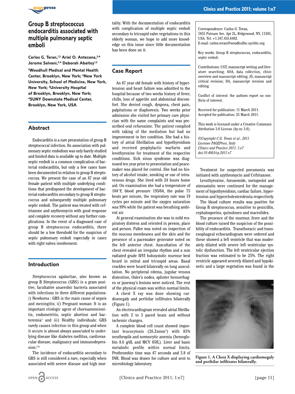 Group B Streptococcus Endocarditis Associated with Multiple Pulmonary