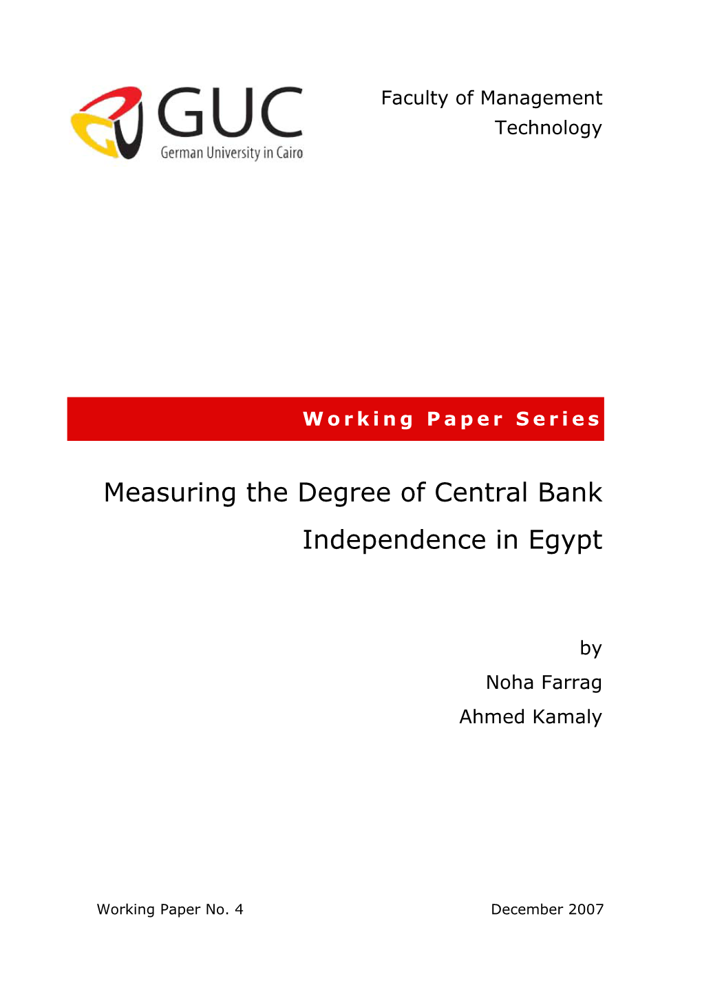 Measuring the Degree of Central Bank Independence in Egypt