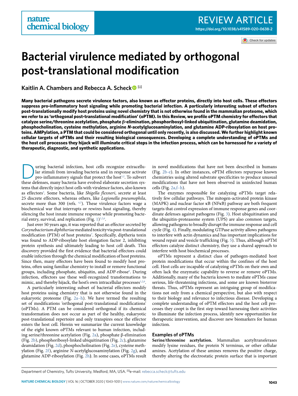Bacterial Virulence Mediated by Orthogonal Post-Translational Modification