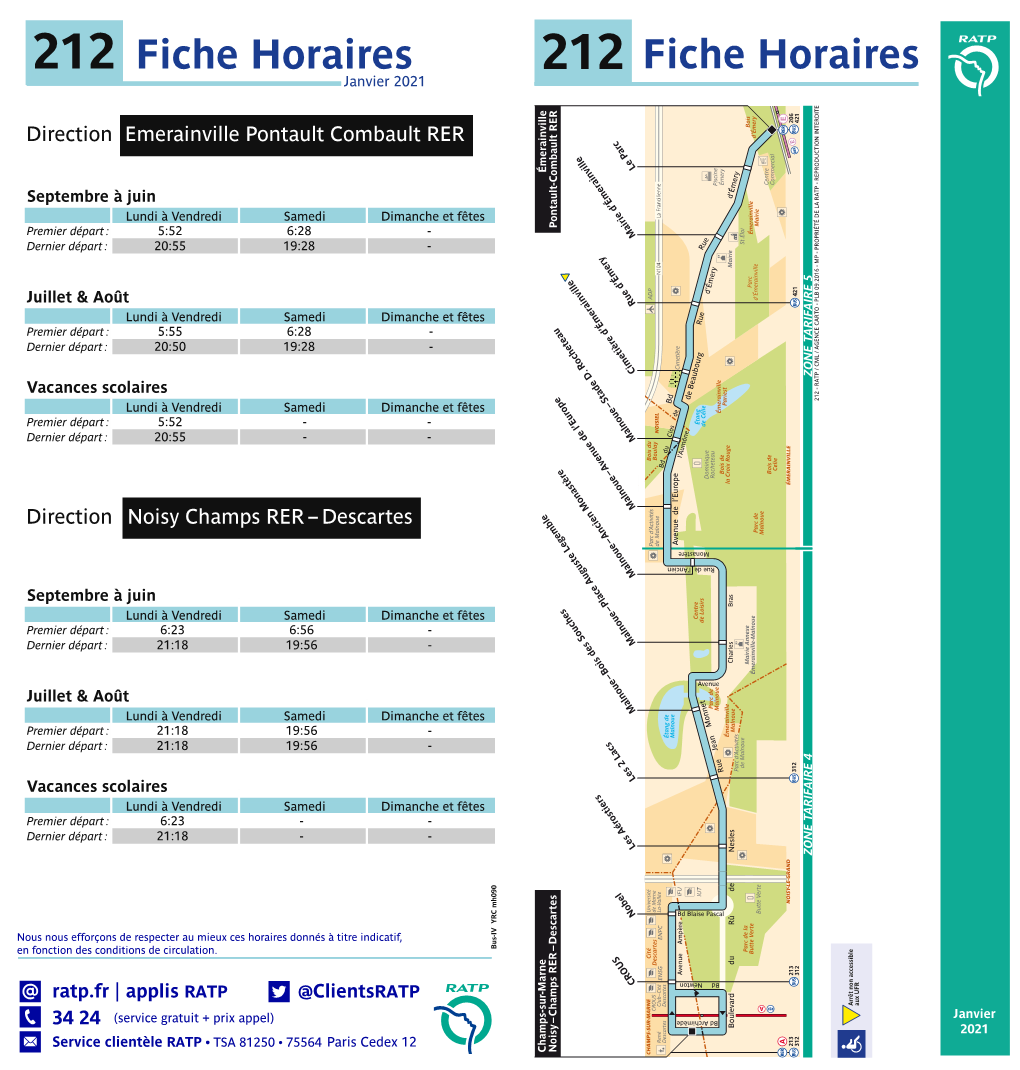 212 Fiche Horaires 212 Fiche Horaires Janvier 2021 206 421 E Bois @ B @