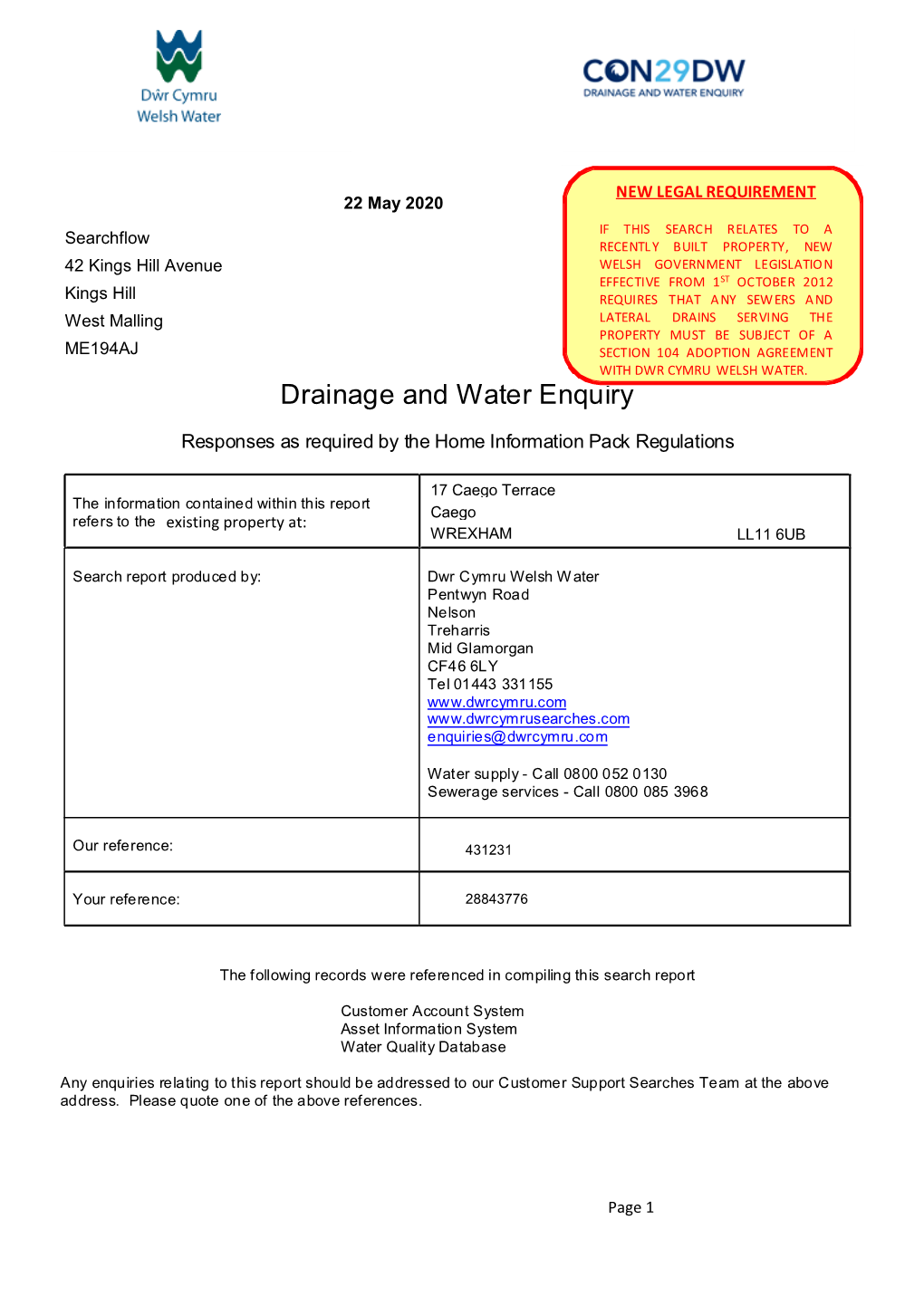 Drainage and Water Enquiry