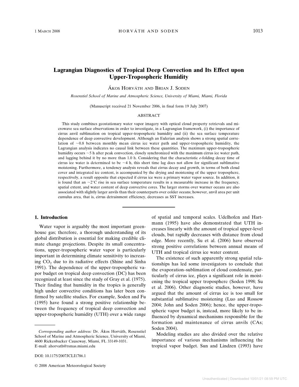 Lagrangian Diagnostics of Tropical Deep Convection and Its Effect Upon Upper-Tropospheric Humidity