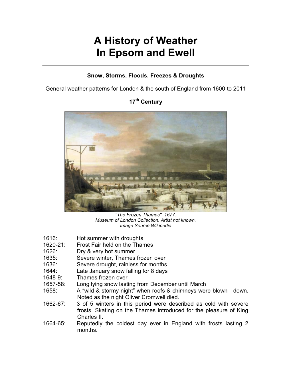 A History of Weather in Epsom and Ewell