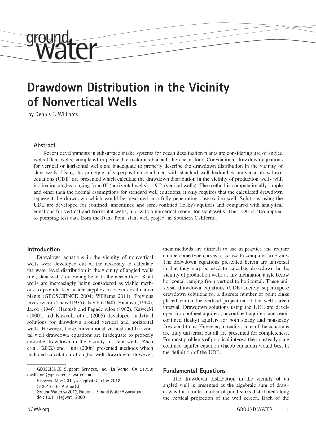Drawdown Distribution in the Vicinity of Nonvertical Wells by Dennis E