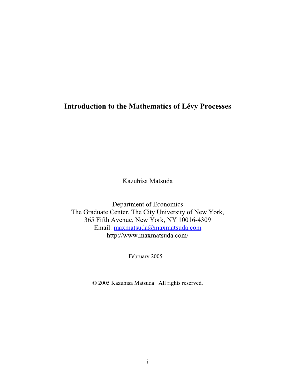 Introduction to the Mathematics of Lévy Processes