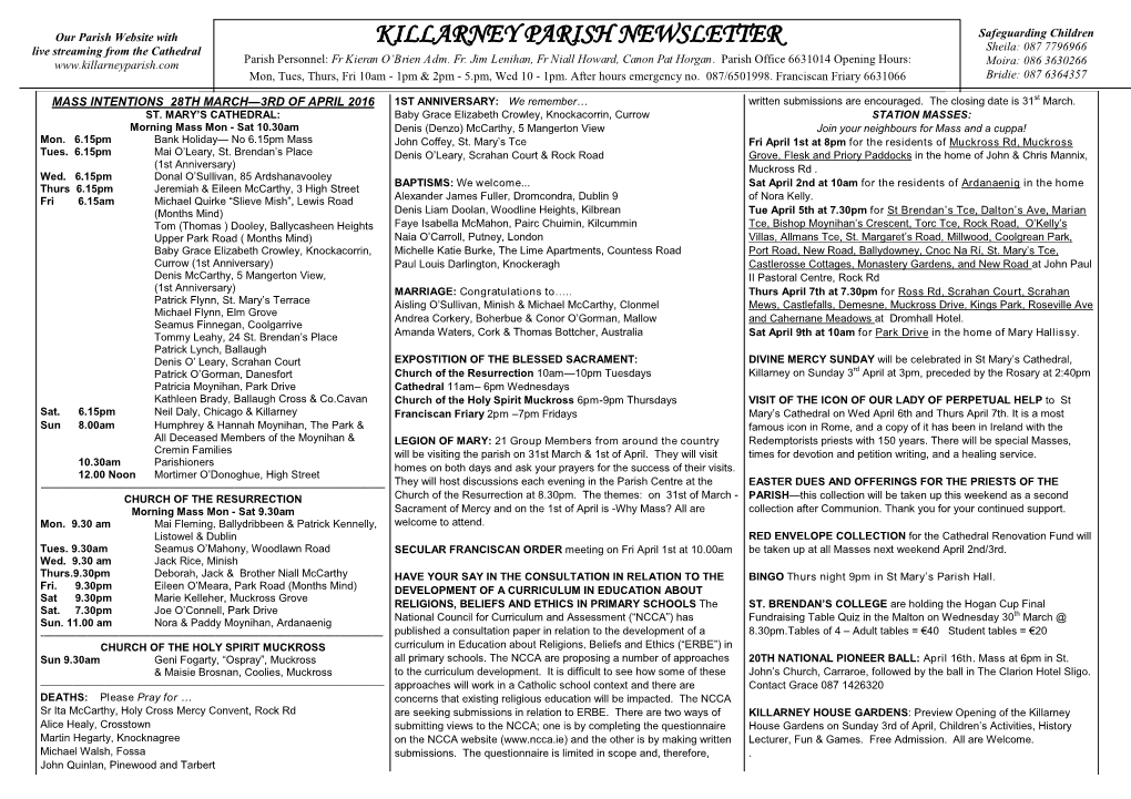 Killarney Parish Newsletter