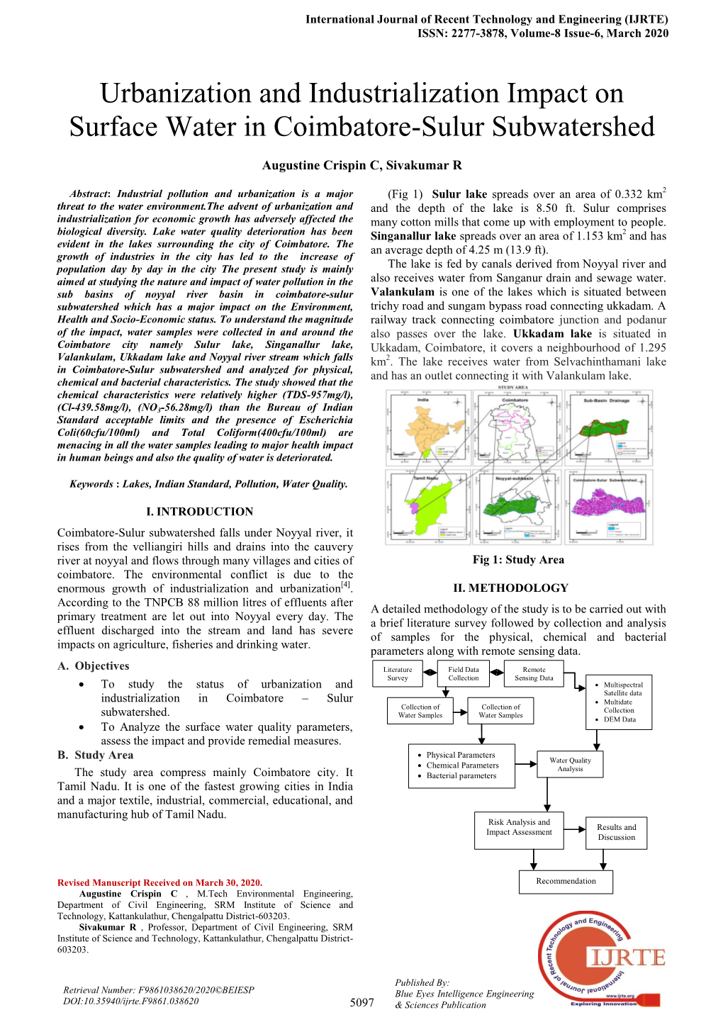 Urbanization and Industrialization Impact on Surface Water in Coimbatore-Sulur Subwatershed