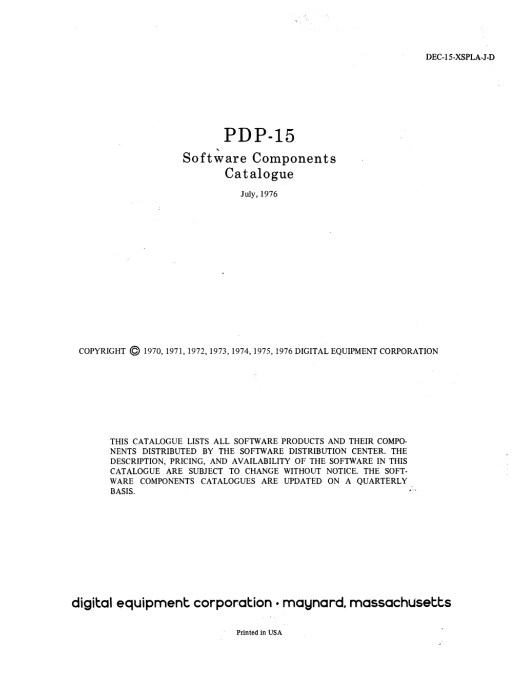 PDP-15 Software" Components Catalogue