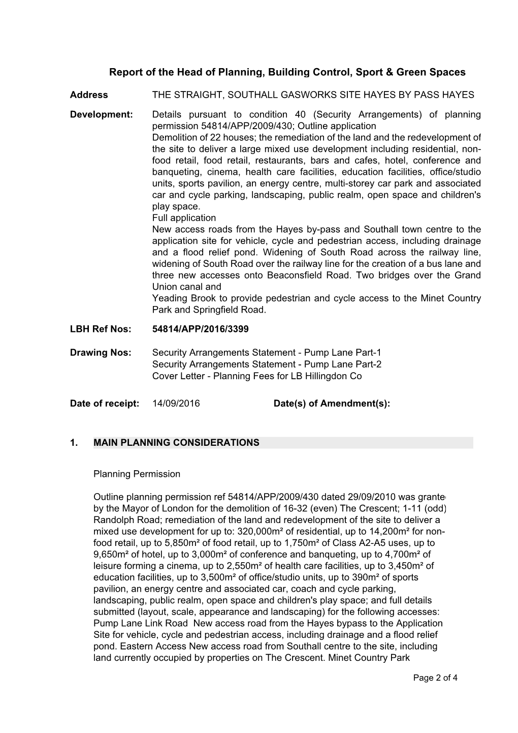 Report of the Head of Planning, Building Control, Sport & Green