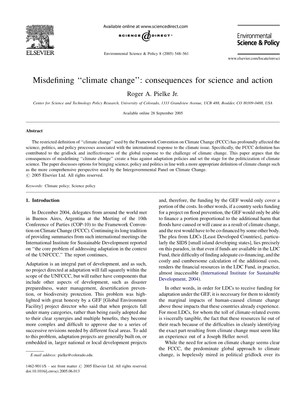 Misdefining ''Climate Change'': Consequences for Science and Action