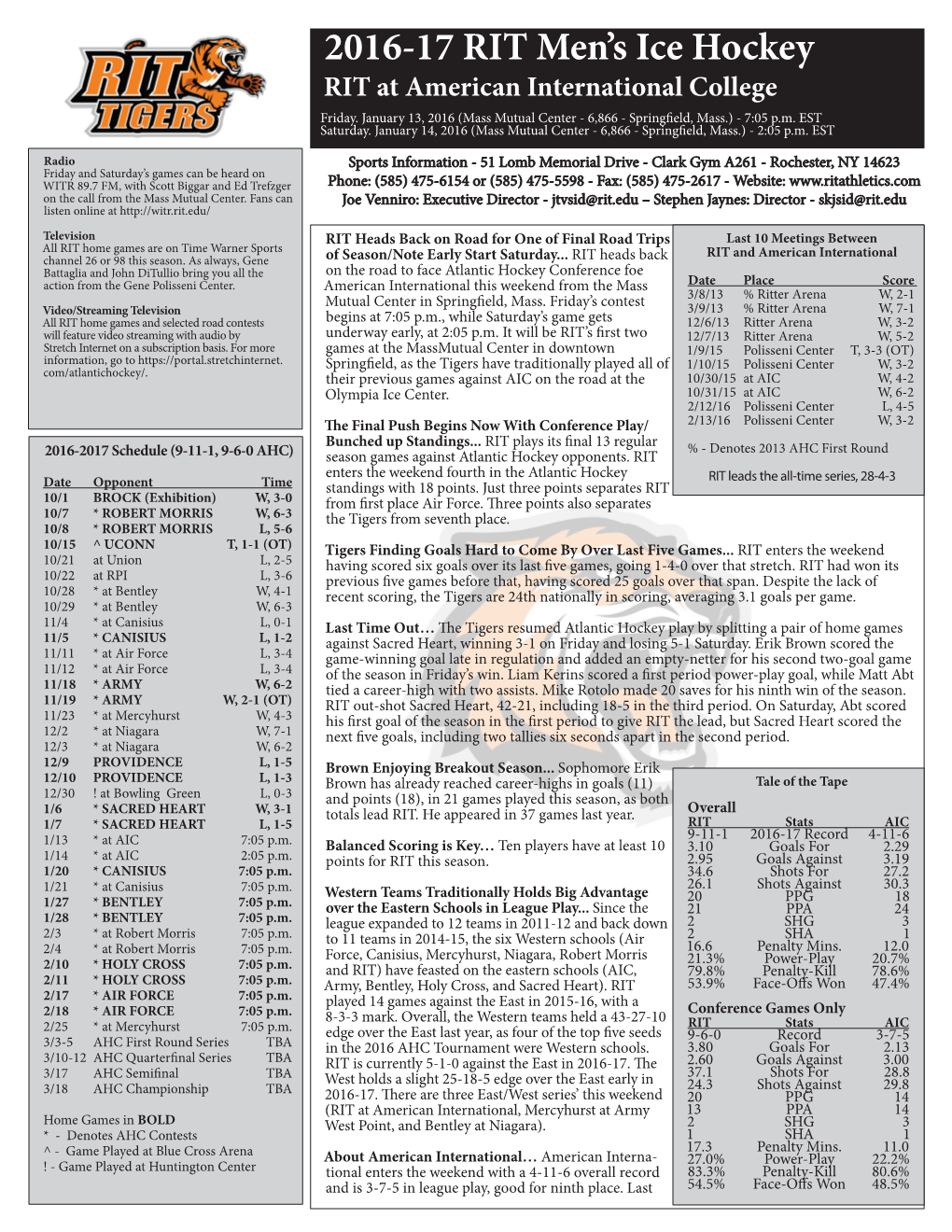 2016-17 RIT Men's Ice Hockey