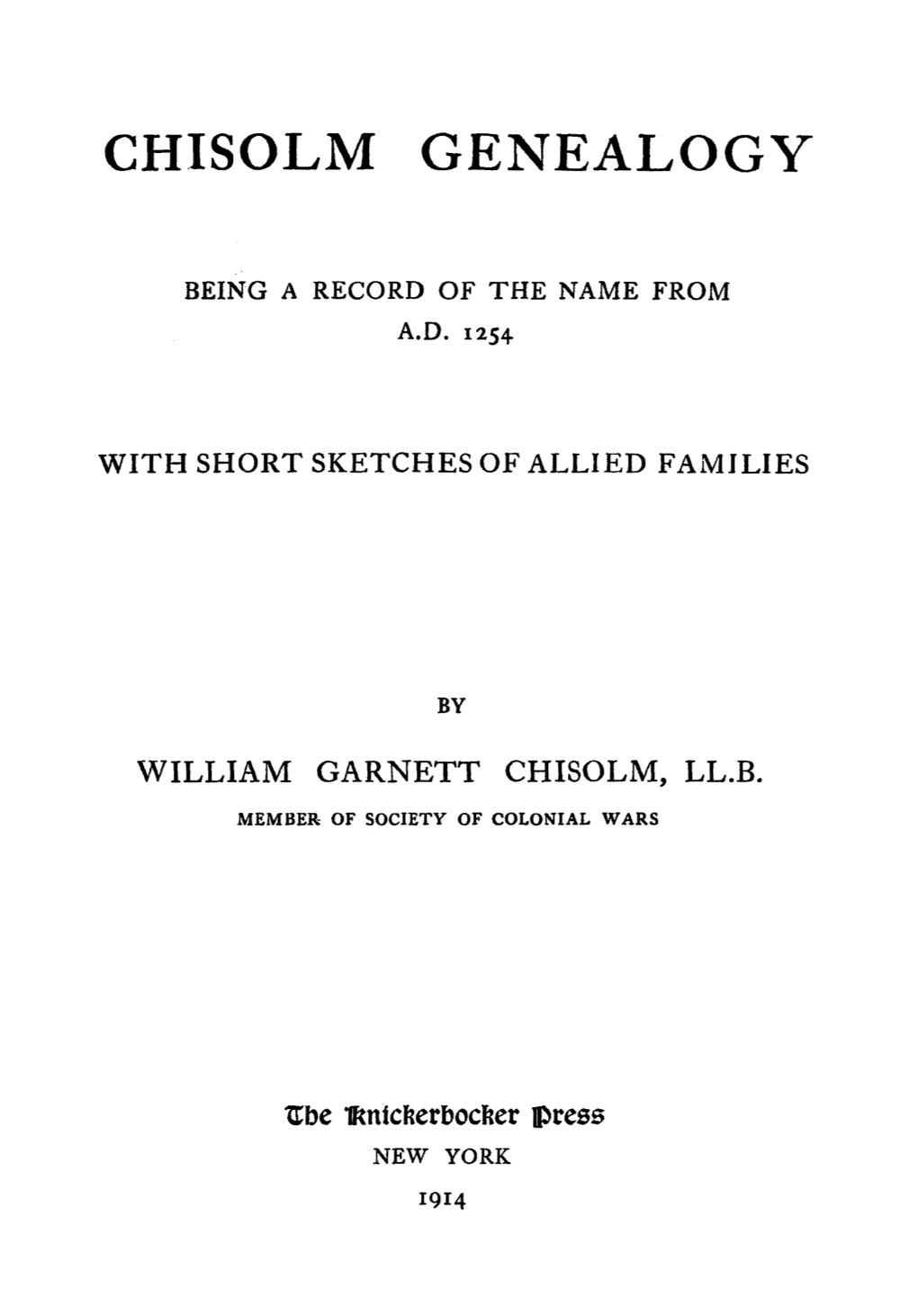 Chisolm Genealogy