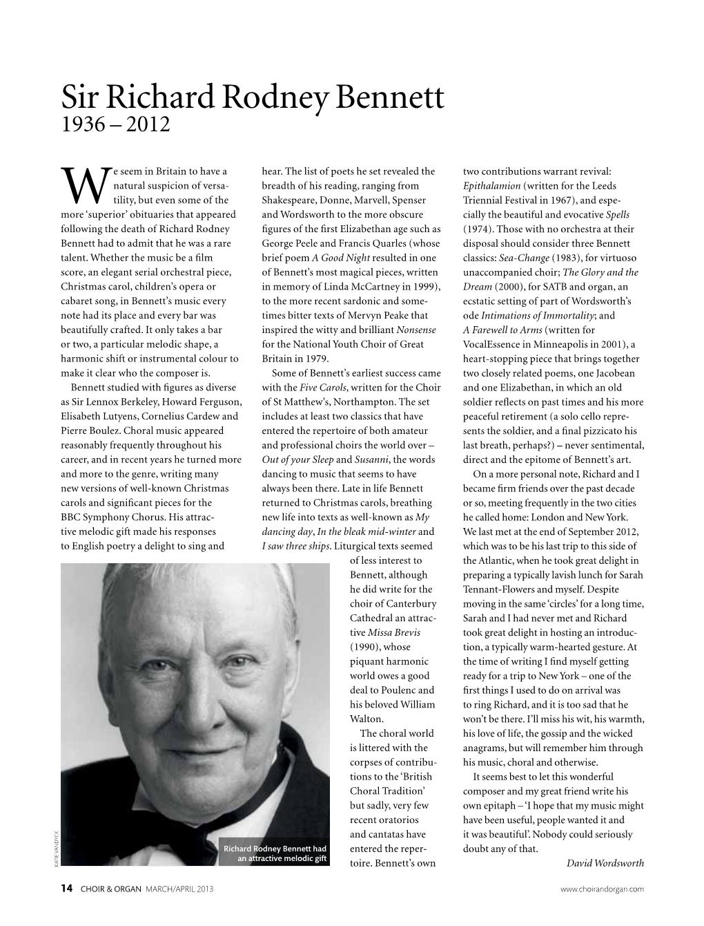 Sir Richard Rodney Bennett 1936 – 2012