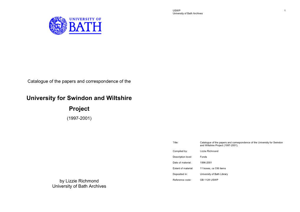 University for Swindon and Wiltshire Project (1997-2001)