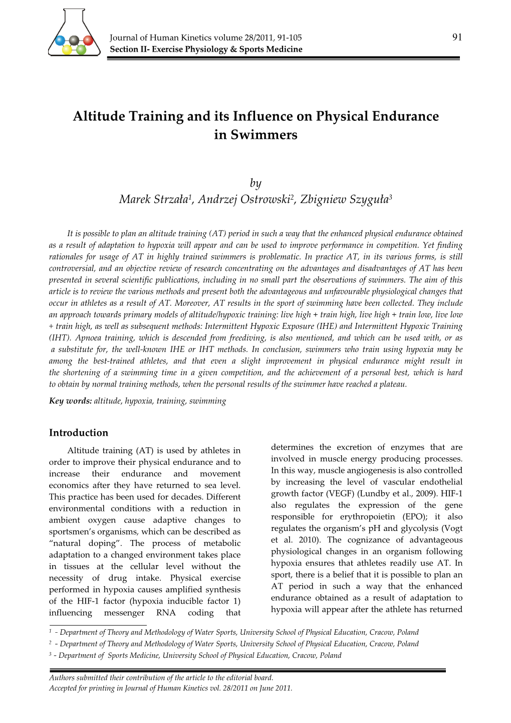 Altitude Training and Its Influence on Physical Endurance in Swimmers