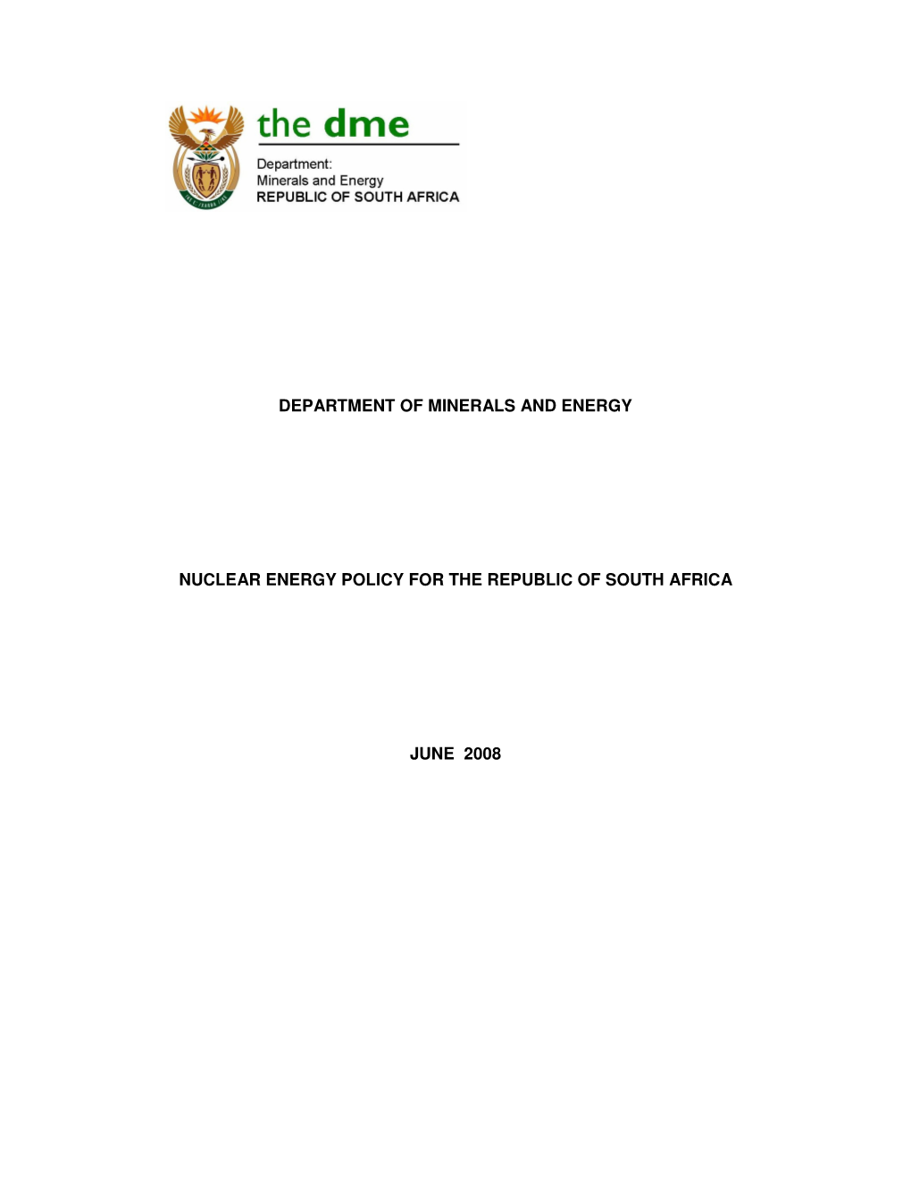 Nuclear Energy Policy for the Republic of South Africa