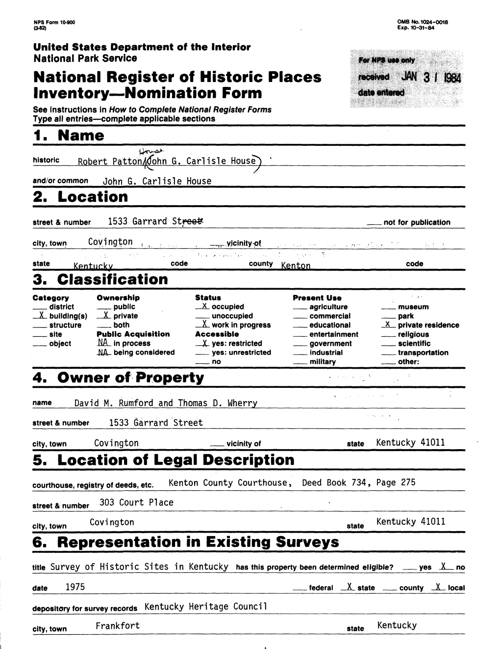 National Register of Historic Places Inventory Nomination Form 1