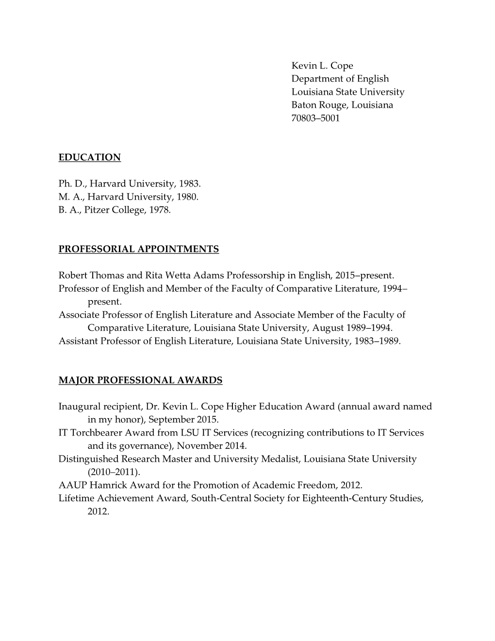 Kevin L. Cope CV