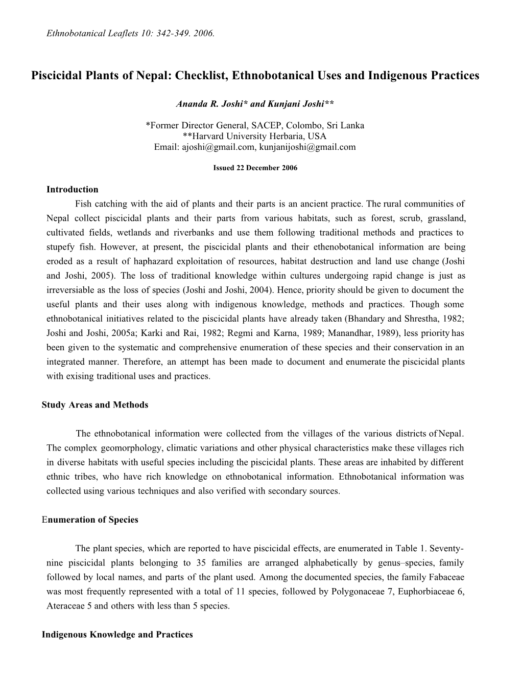 Piscicidal Plants of Nepal: Checklist, Ethnobotanical Uses and Indigenous Practices