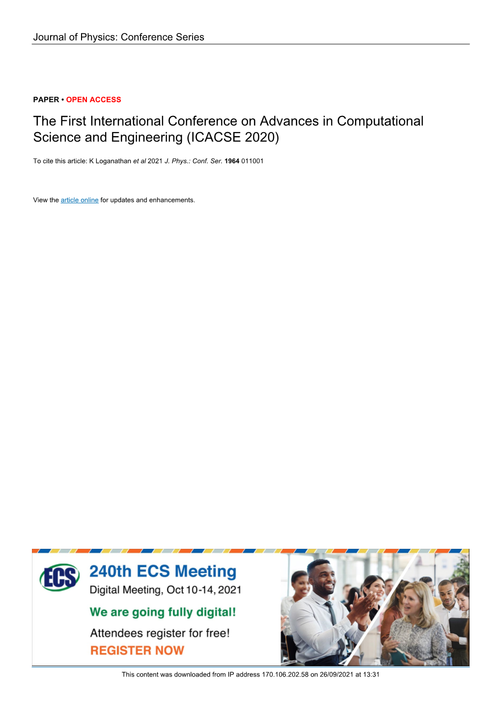 The First International Conference on Advances in Computational Science and Engineering (ICACSE 2020)