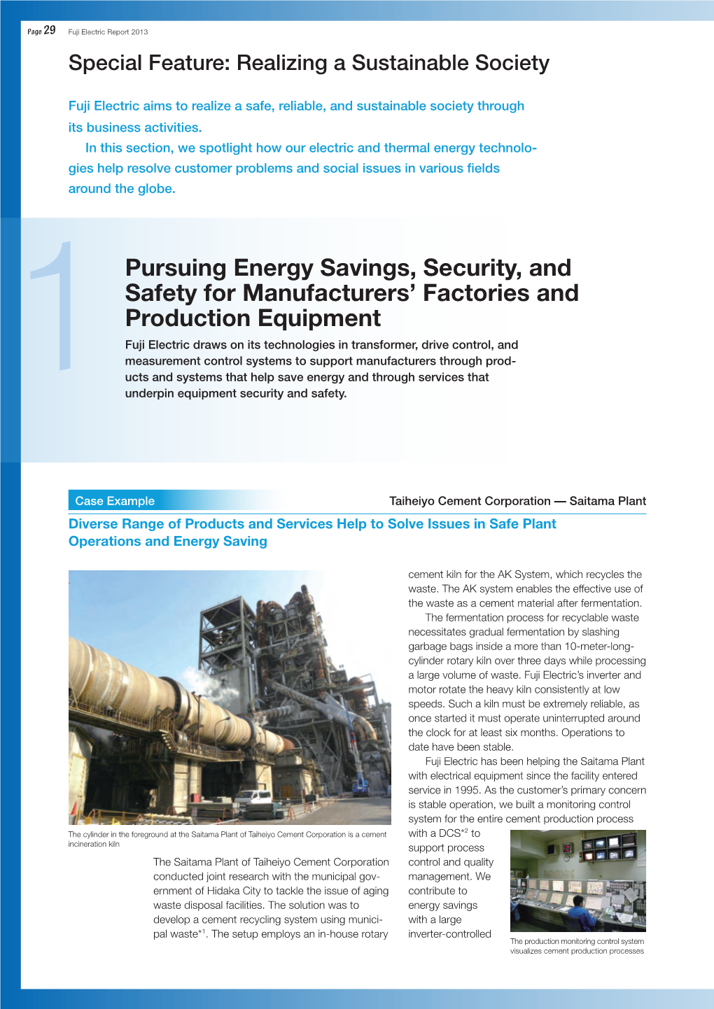 Fuji Electric Report 2013 Special Feature: Realizing a Sustainable Society