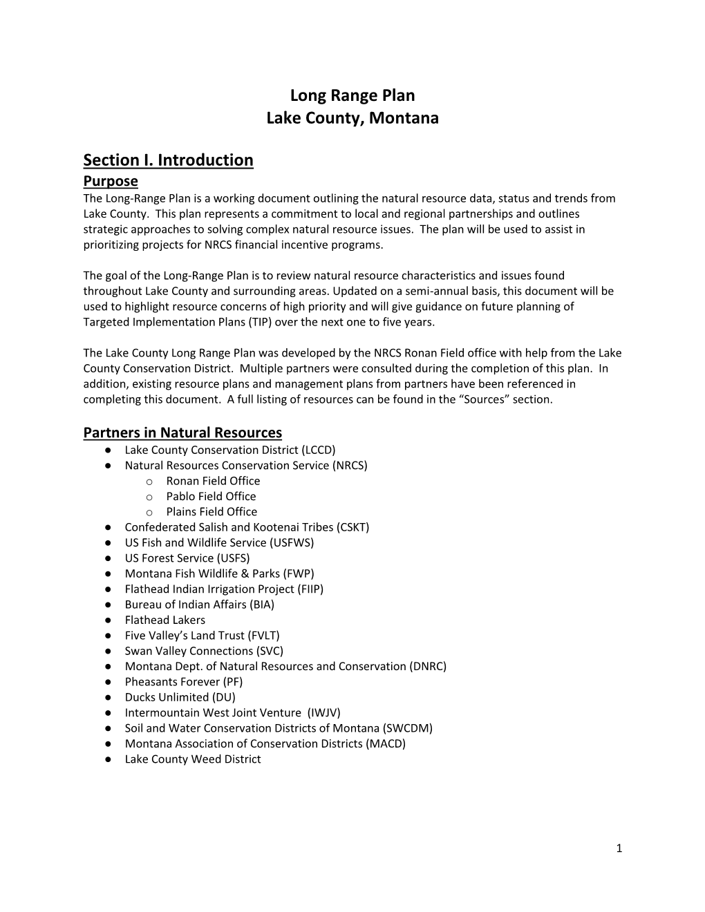 Lake County, Montana Long Range Plan