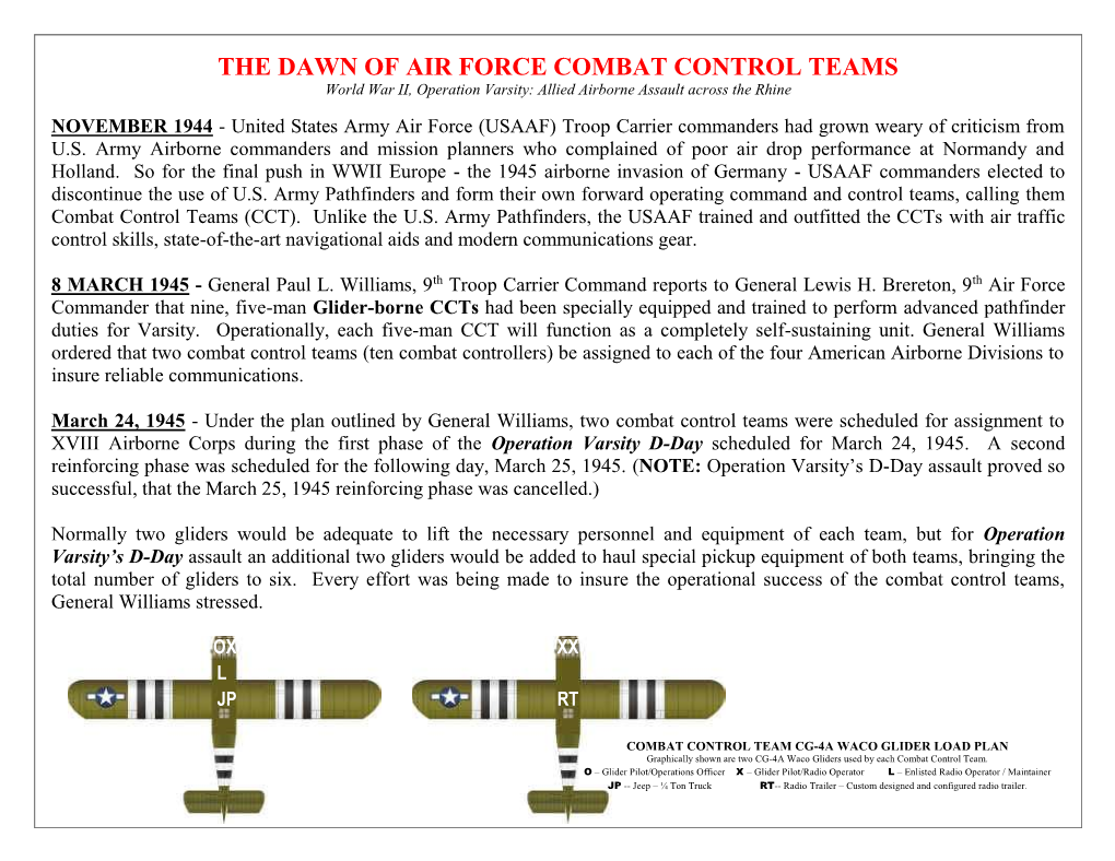 THE DAWN of AIR FORCE COMBAT CONTROL TEAMS World War II, Operation Varsity: Allied Airborne Assault Across the Rhine