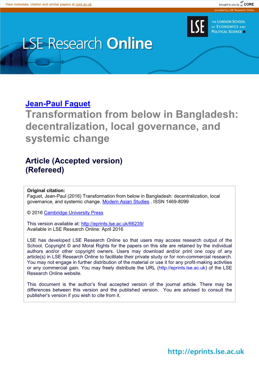 Decentralization, Local Governance, and Systemic Change