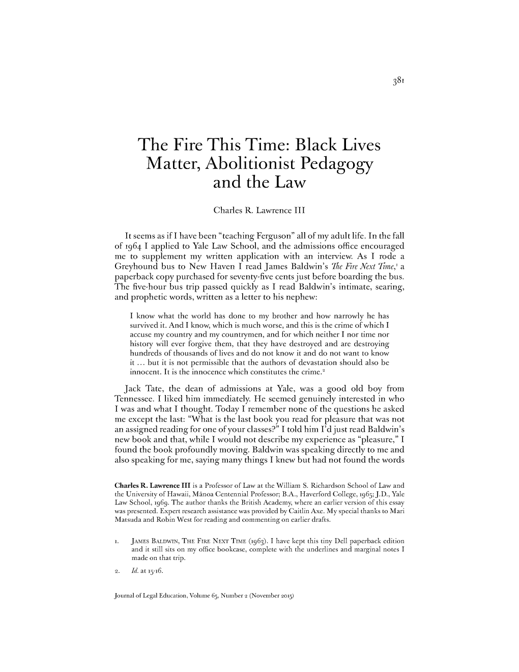 The Fire This Time: Black Lives Matter, Abolitionist Pedagogy and the Law