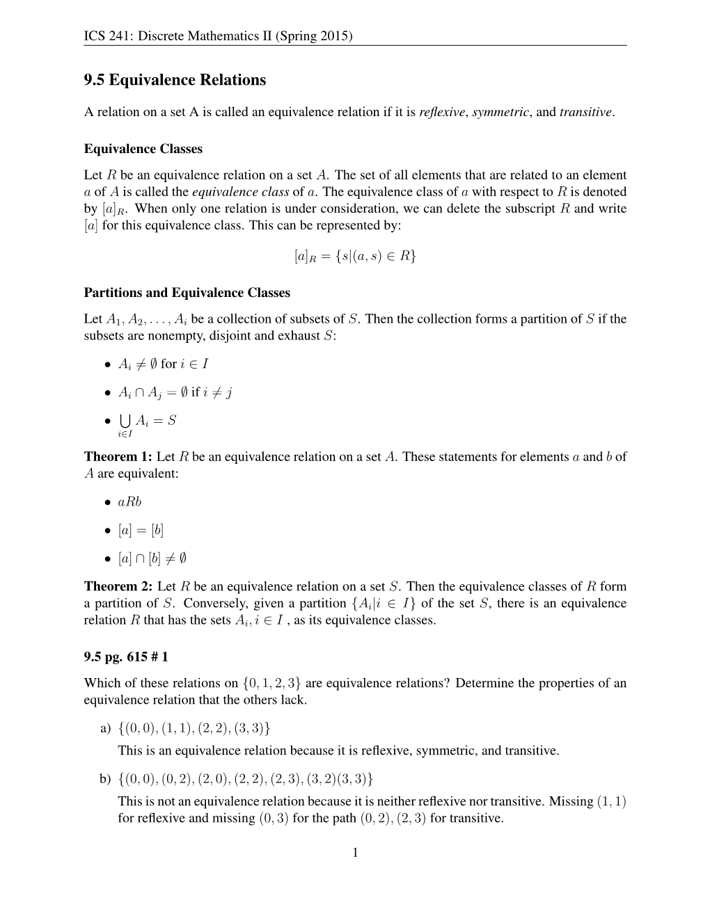 9.5 Equivalence Relations