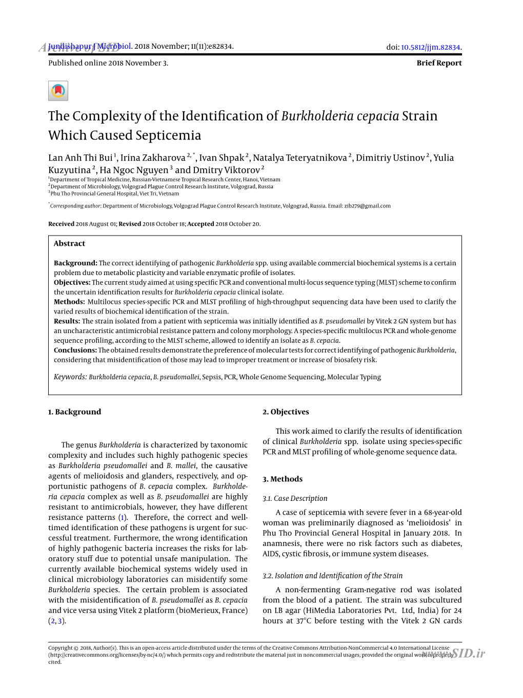 Burkholderia Cepacia Strain Which Caused Septicemia