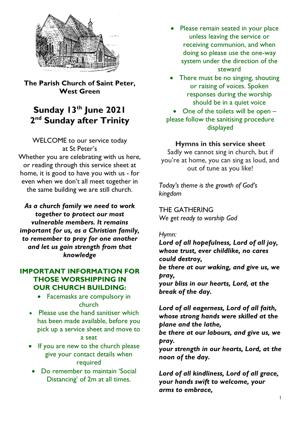 Sunday 13Th June 2021 2Nd Sunday After Trinity
