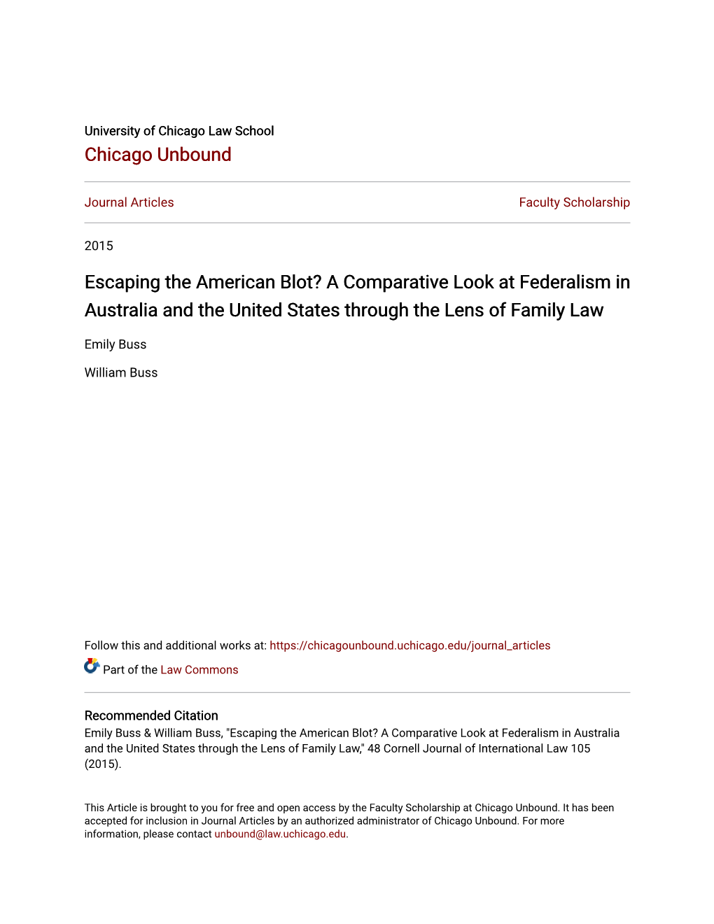 A Comparative Look at Federalism in Australia and the United States Through the Lens of Family Law