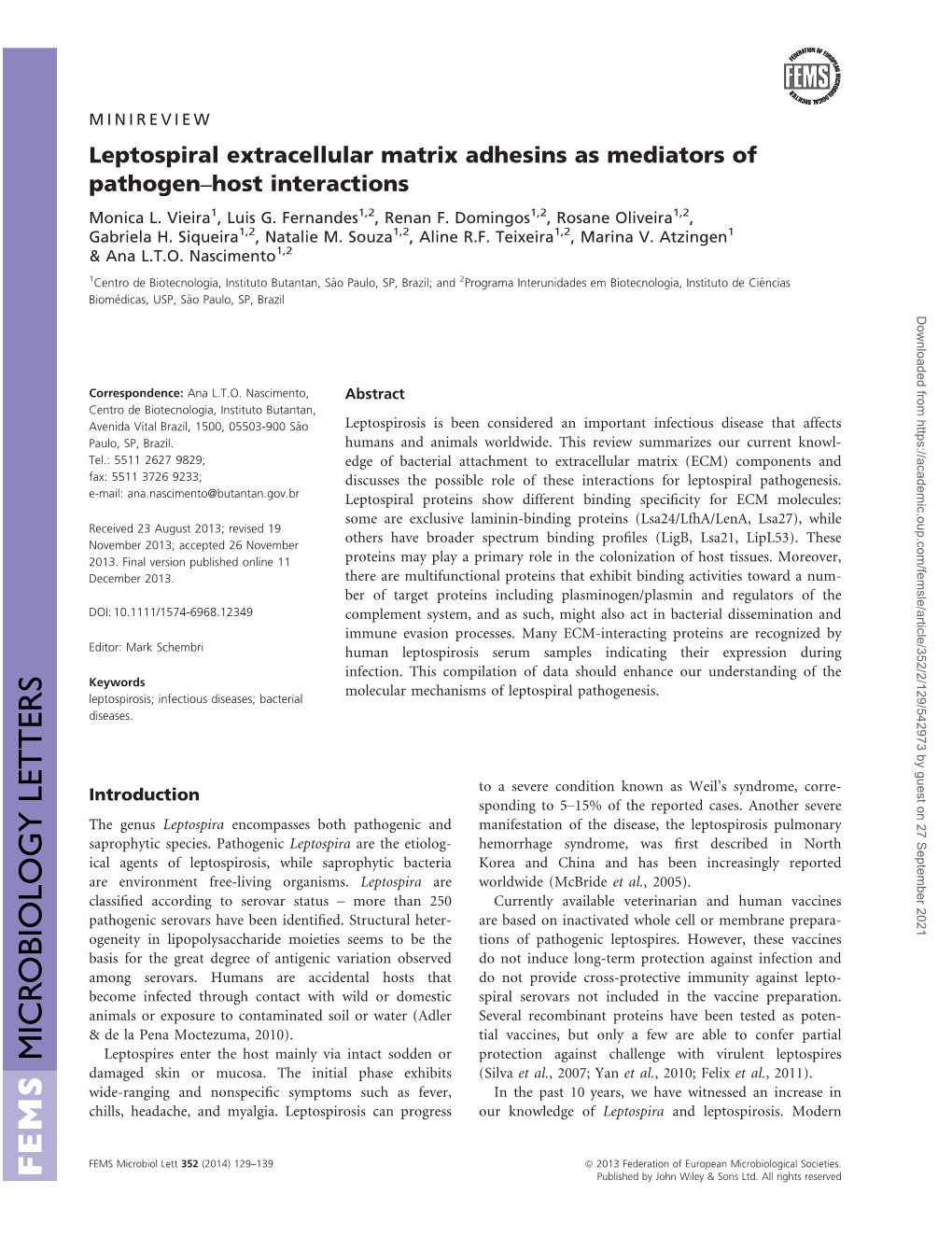 Leptospiral Extracellular Matrix Adhesins As Mediators of Pathogenhost Interactions