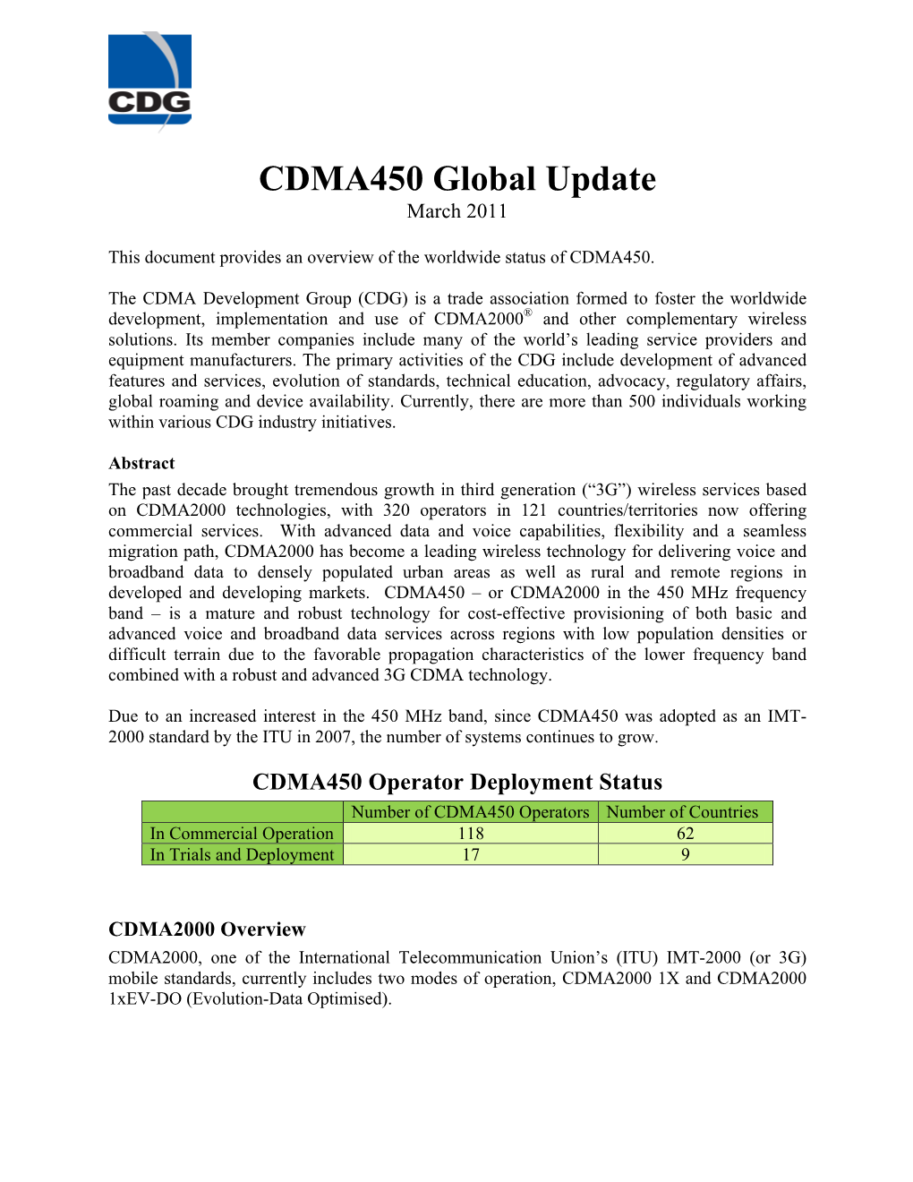 CDMA450 Global Update March 2011