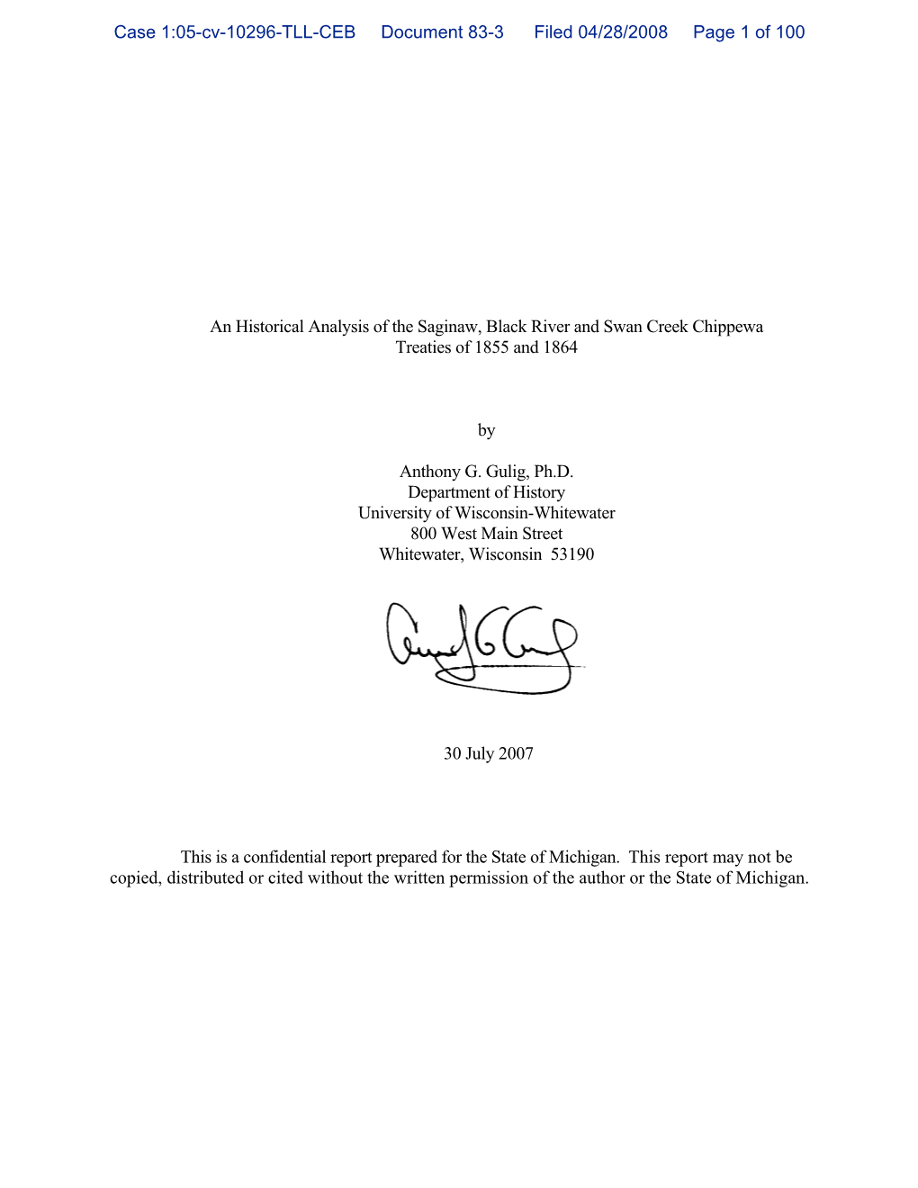 An Historical Analysis of the Saginaw, Black River and Swan Creek Chippewa Treaties of 1855 and 1864