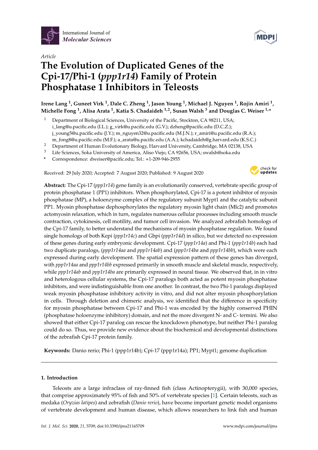 (Ppp1r14) Family of Protein Phosphatase 1 Inhibitors in Teleosts