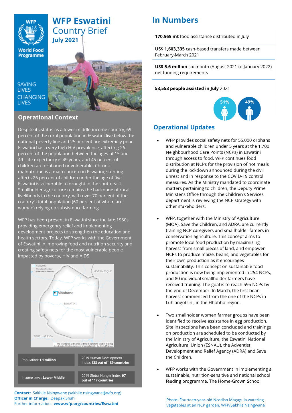WFP Eswatini Country Brief July 2021