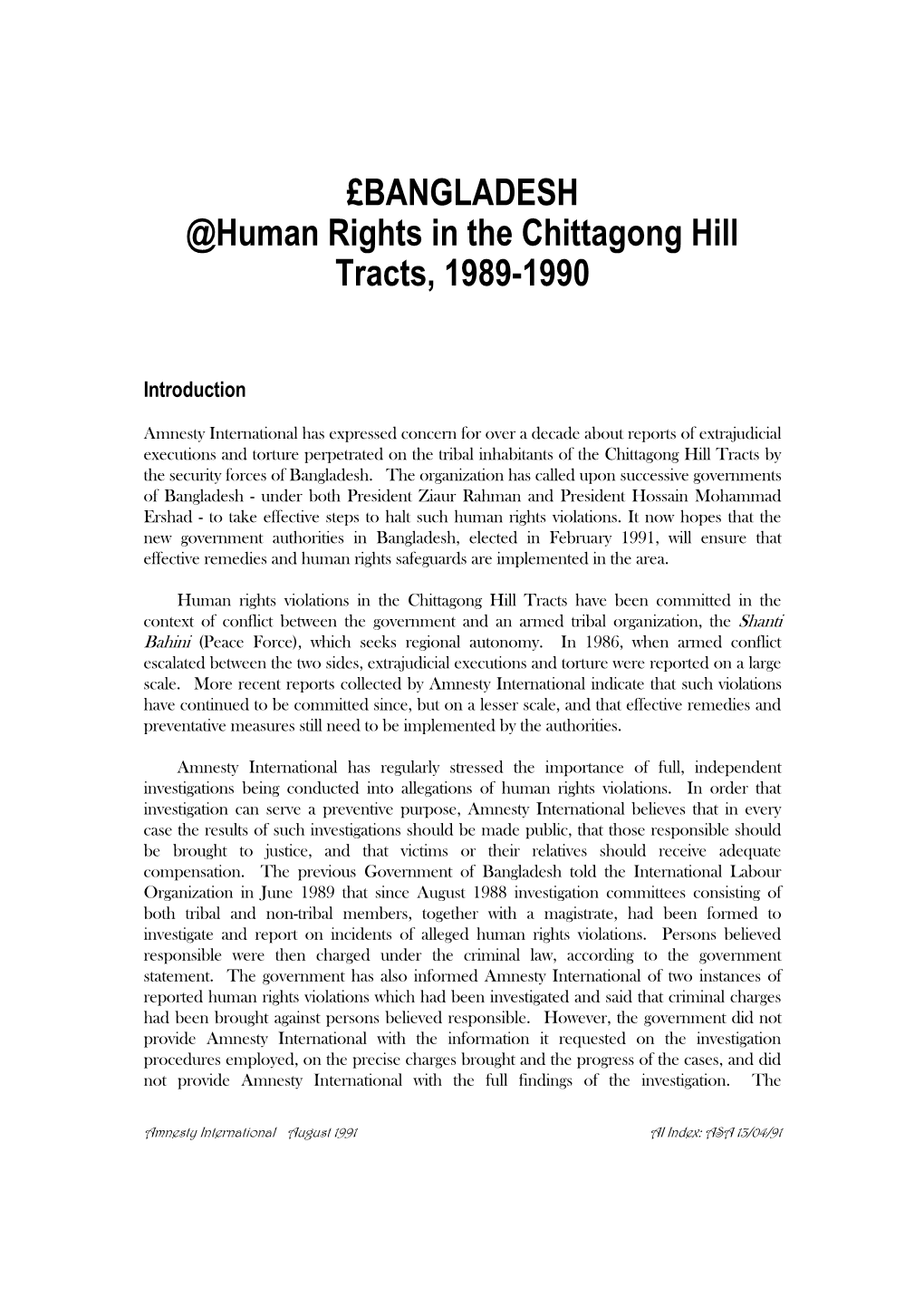 BANGLADESH @Human Rights in the Chittagong Hill Tracts, 1989-1990