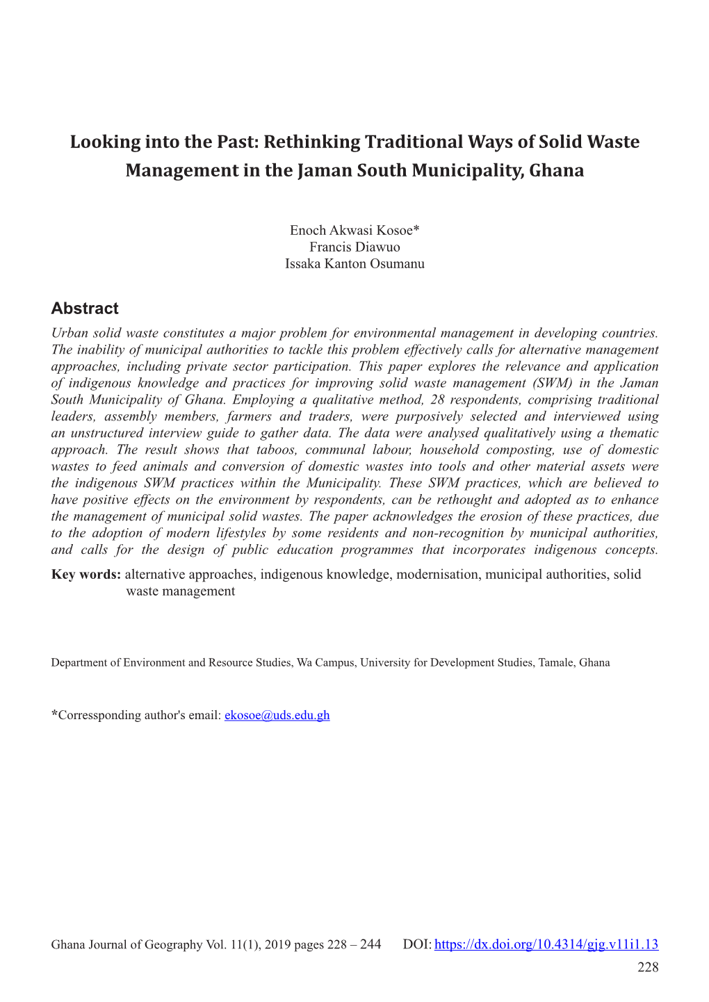 Rethinking Traditional Ways of Solid Waste Management in the Jaman South Municipality, Ghana
