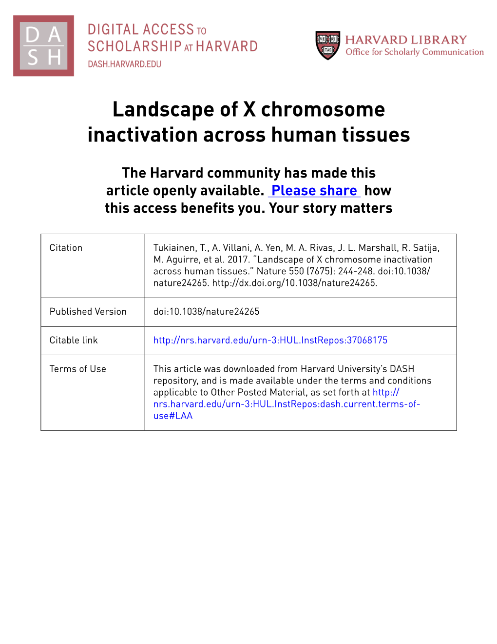 Landscape of X Chromosome Inactivation Across Human Tissues