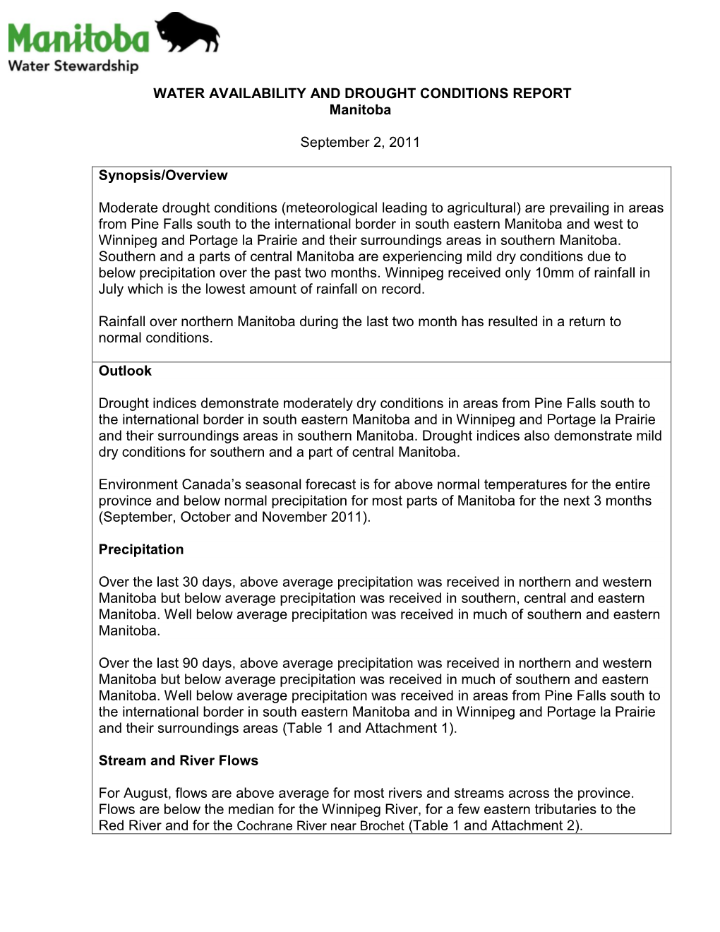 Water Supply Conditions For